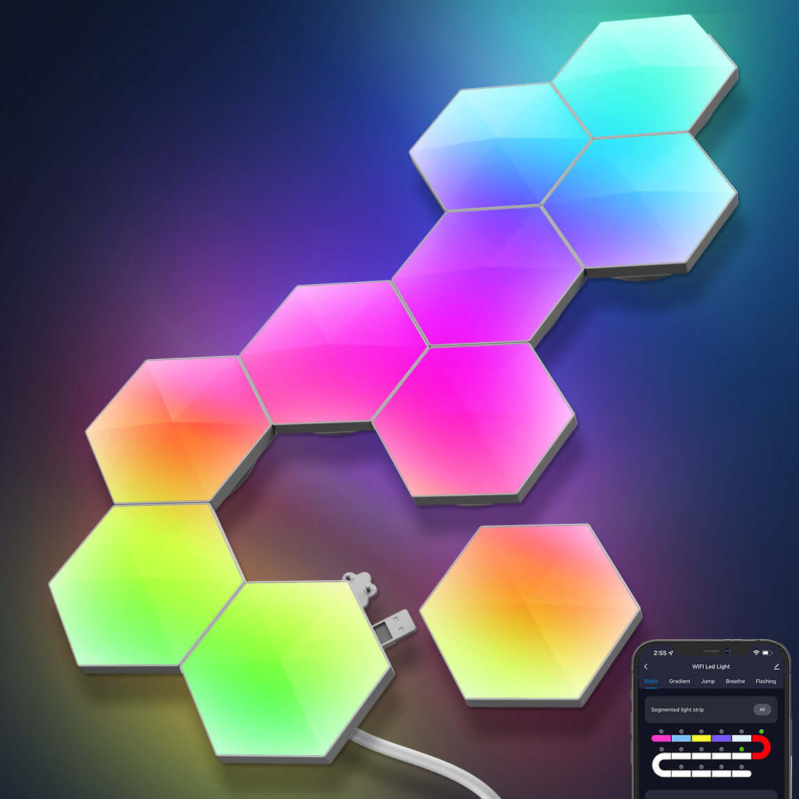 Smart Ambiance Hexagonal Quantum Wall Lights
